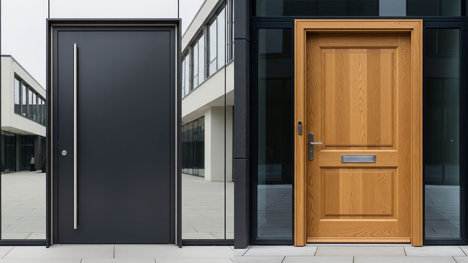 Metal and Wood doors side by side